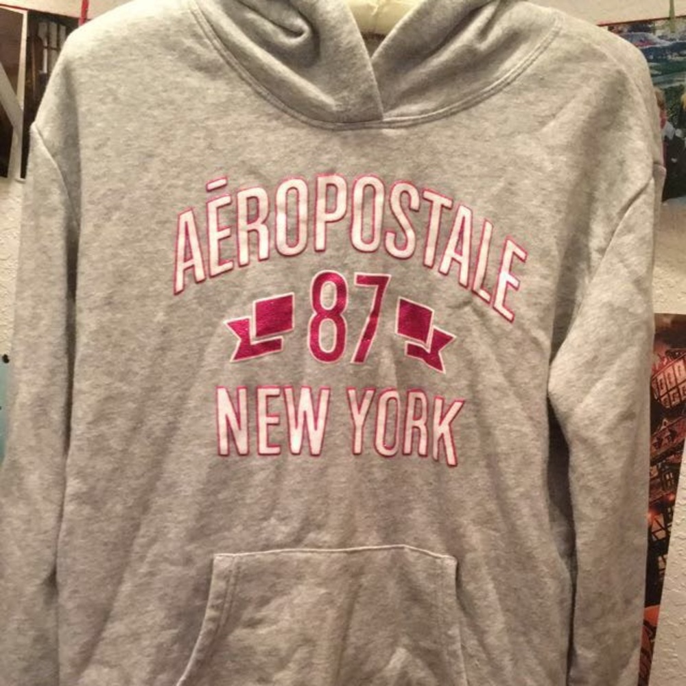 Grey Aeropostale hoodie with pink lettering